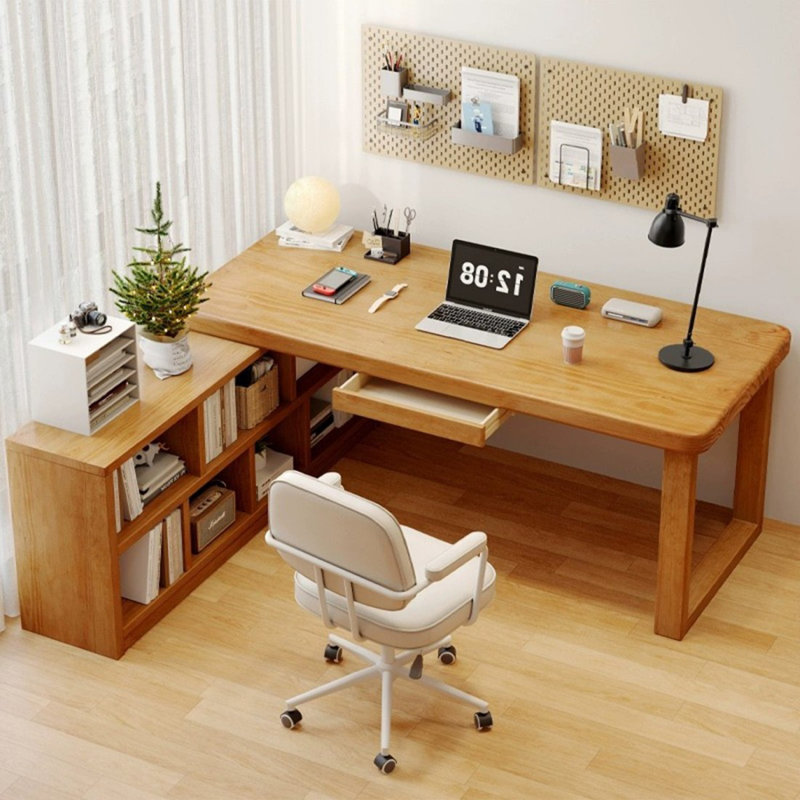 Bureau en L en bois massif avec 1 tiroir Burlywood, 29.53" H x 62.99" W x 47.24" D, Retour à gauche