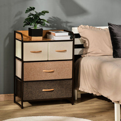 4 tiroirs en tissu et structure en acier pour le vestibule, 3 organisateurs de rangement avec plateau en bois dans une chambre de grande capacité en érable