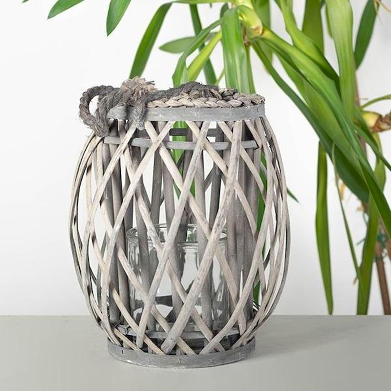 Porte-lanterne de table en bois 11,5 po, gris