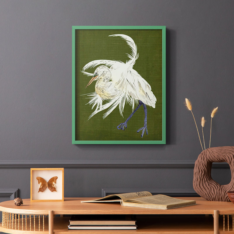 Heron Plumage II, reproduction encadrée - bois massif, H 10 po x l 8 po, Vert