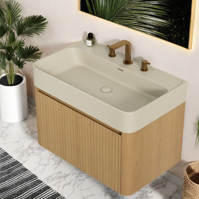 Modern Vanities, Solid Surface, Oak Storage