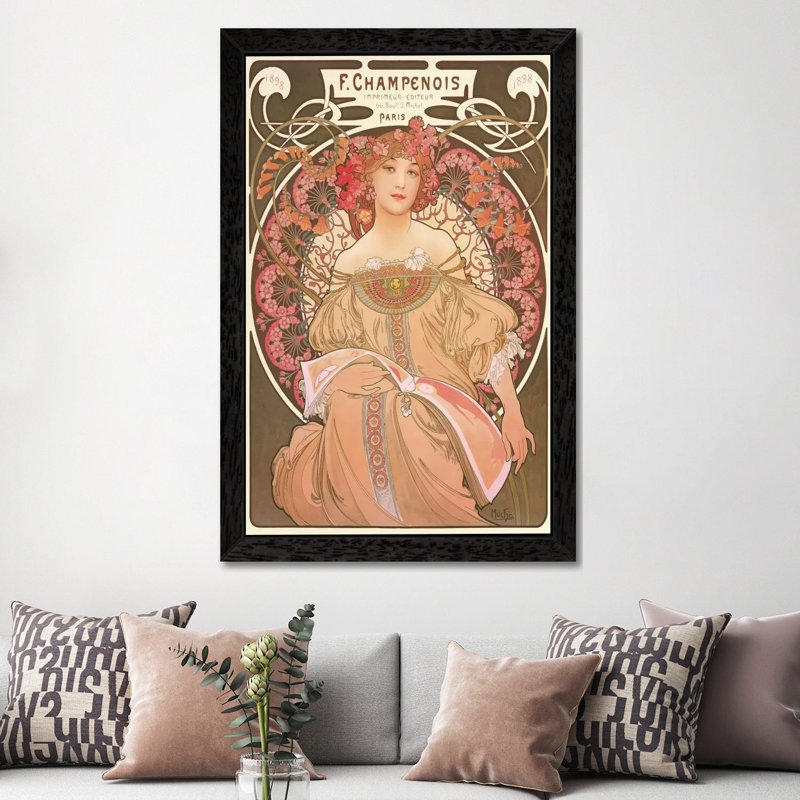 Reverie by Alphonse Mucha - Print on Canvas, 152.5 cm H x 101.5 cm W, Black Framed