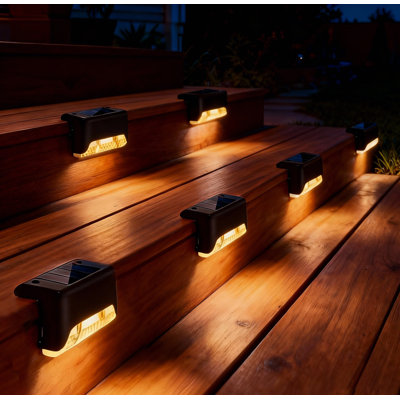 Solar Powered Integrated LED Deck Light Pack Outdoor Waterproof Step Lights for Fence Patio Pathway