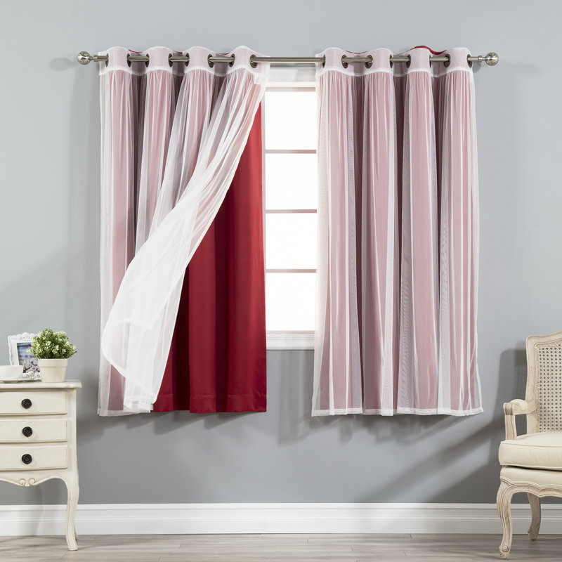 Granados Solid Room Darkening Thermal Grommet Curtain Panels, 52" W x 63" L, Cardinal Red