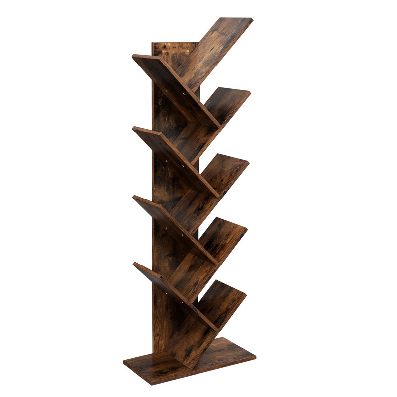 Sarahi 141.5cm H x 50cm W Solid Wood Geometric Bookcase, Rustic Brown