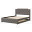 Grand lit plateforme tapissier avec lit gigogne simple et 2 ensembles de ports USB de chaque côté, tissu en lin-2109128384