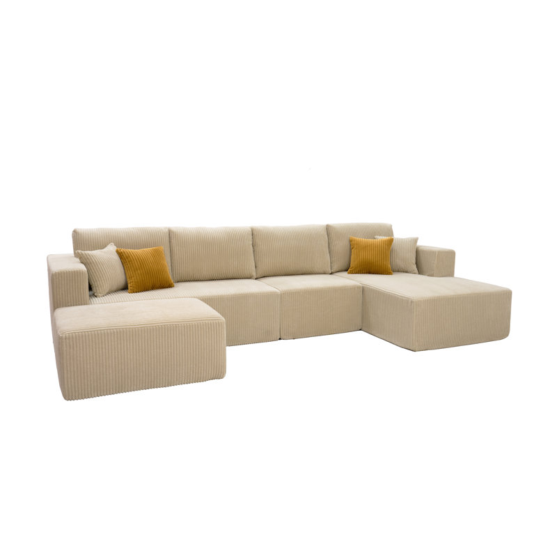Boneless Flintwood Sectional, Beige Corduroy