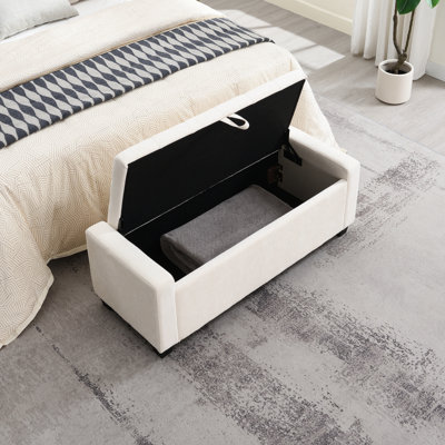 48" Ottoman With Storage, Storage Ottoman Bench With Safety Hinge, Upholstered Entryway Bench With Seating For Bedroom, Living Room, Hold Up To 350 Lb, Beige