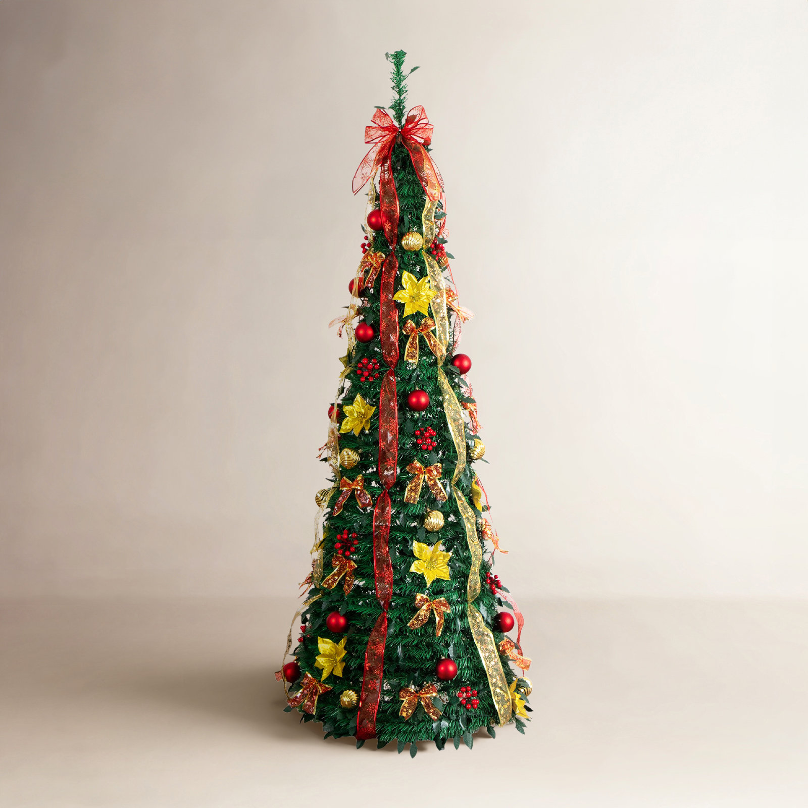 Red 7' Pre-Lit Pine Christmas Tree, 6" H x 27" W x 24" D