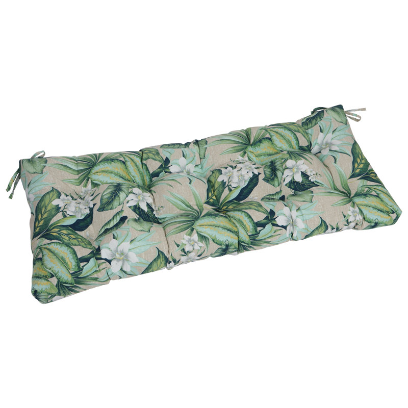 Coussin de causeuse d'extérieur touffeté, L 46 po x P 19 po, Brun clair / vert / bleu / floral brise de Tahiti