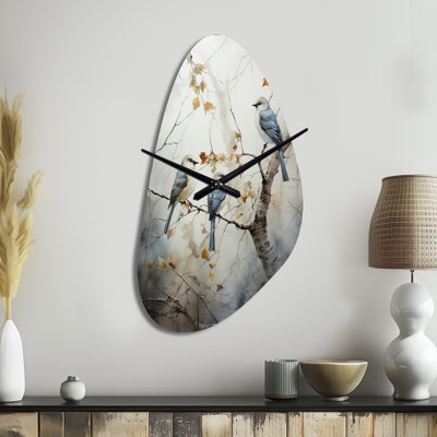 Bird Silent Watcher II - Bird Asymmetrical Metal Wall Clock, Modern Unique Shape Wall Clock Print