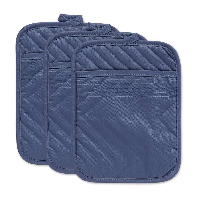 Design Imports Solid Colour Cotton Potholder Set, Blue