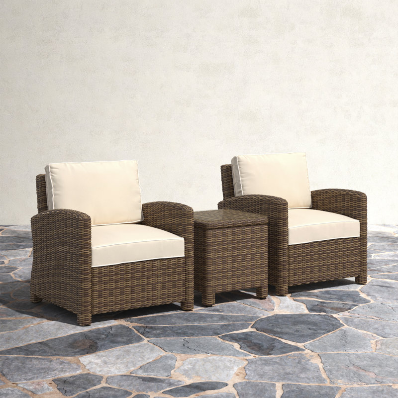 2 - Person Patio Conversation Set with Sunbrella® Cushions, Sand, Dark Brown