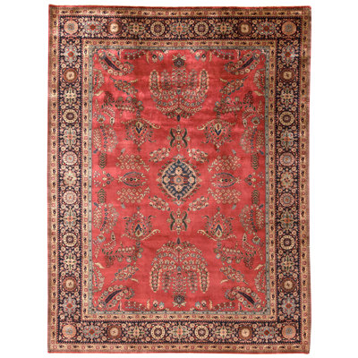 Tapis rouille et bleu marine de haute qualité noué à la main
