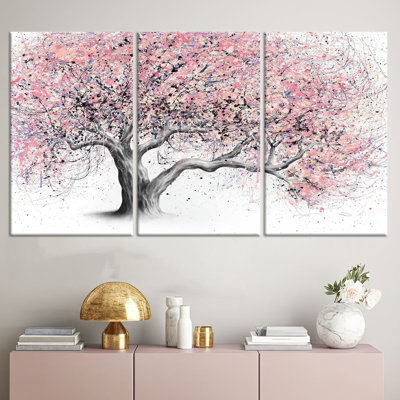 Toile imprimée: art floral abstrait à 5 panneaux de cerisier en fleurs, toile tendue 3P