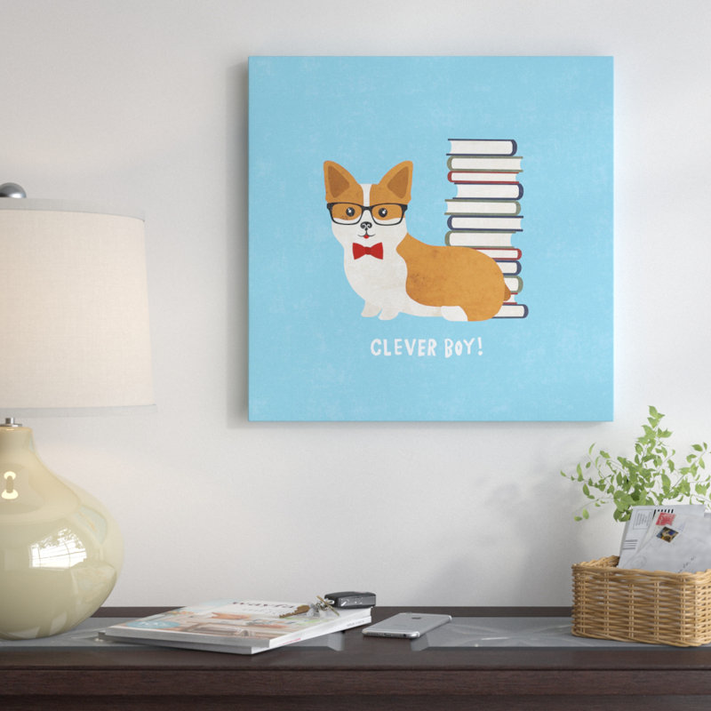 «Corgi» par Moira Hershey, impression sur toile tendue, H 18 po x l 18 po x P 1,5 po, Toile tendue, Pas de tapis