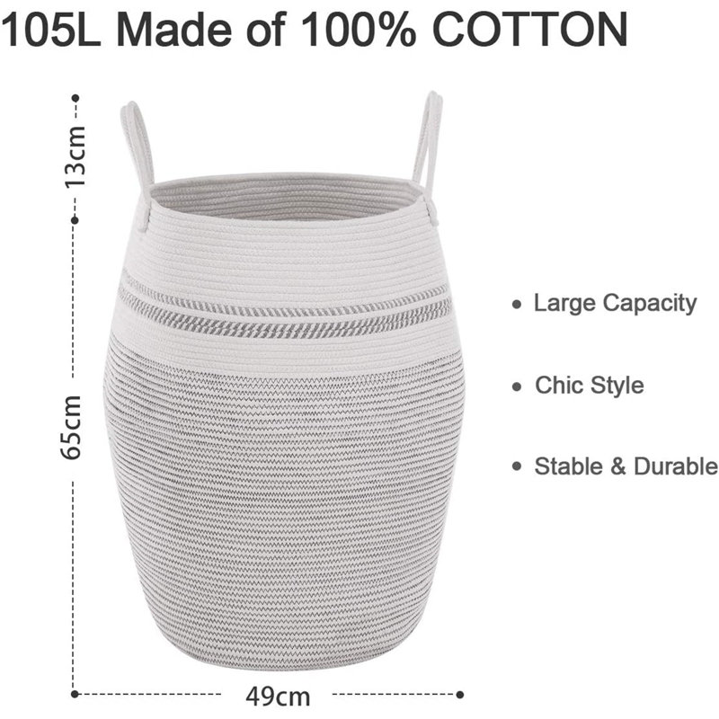Laundry Basket, White Grey