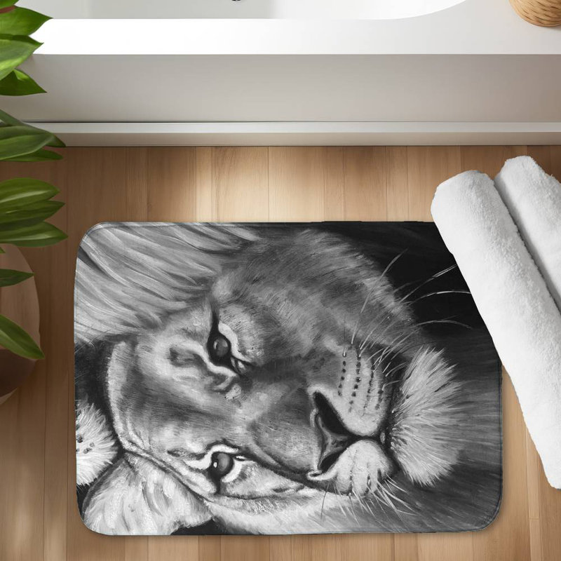 Lion and lioness Bath Mat with Non-Slip Backing - Quick Dry Memory Foam Bathroom Rug - Absorbent - Modern Plush Spa-Style - Machine Washable