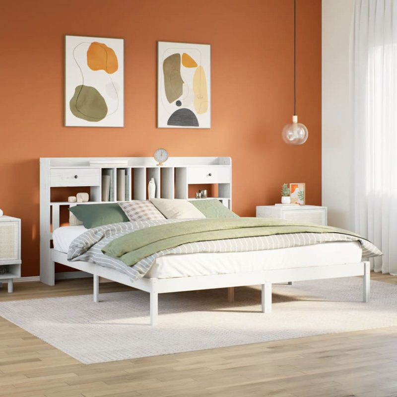 Neerings Solid Wood Storage Bed, 110cm H x 228.5cm W x 186cm D, White