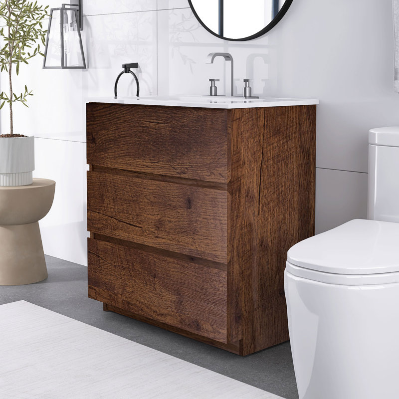 30 po X P 18 po P x 33 po Meuble-lavabo simple H en noyer avec 3 trous de robinet
