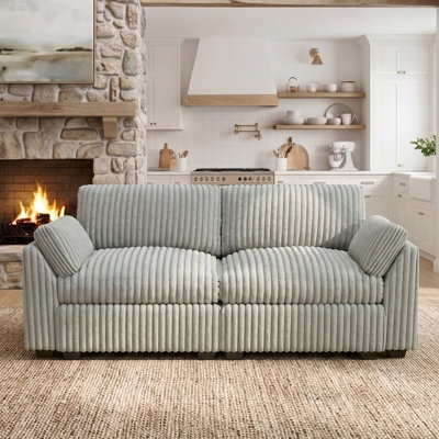 Wide Short Plush 2-Seat Sofa With Removable Cushions And Detachable Cover