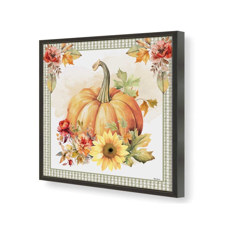 «Fall Pumpkin Floral III» par Nicole DeCamp, reproduction d'art, L 36 x H 36, Noir, Impression encadrée
