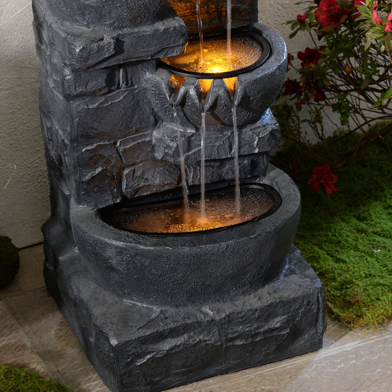  Teamson Home 84.5 cm Cascading Bowls & Stacked Stones LED Outdoor Water Fountains, Black