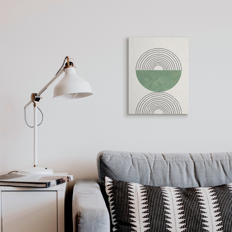 Étude abstraite géométrique circulaire incurvée Art déco, Toile tendue, H 20 po x l 16 po