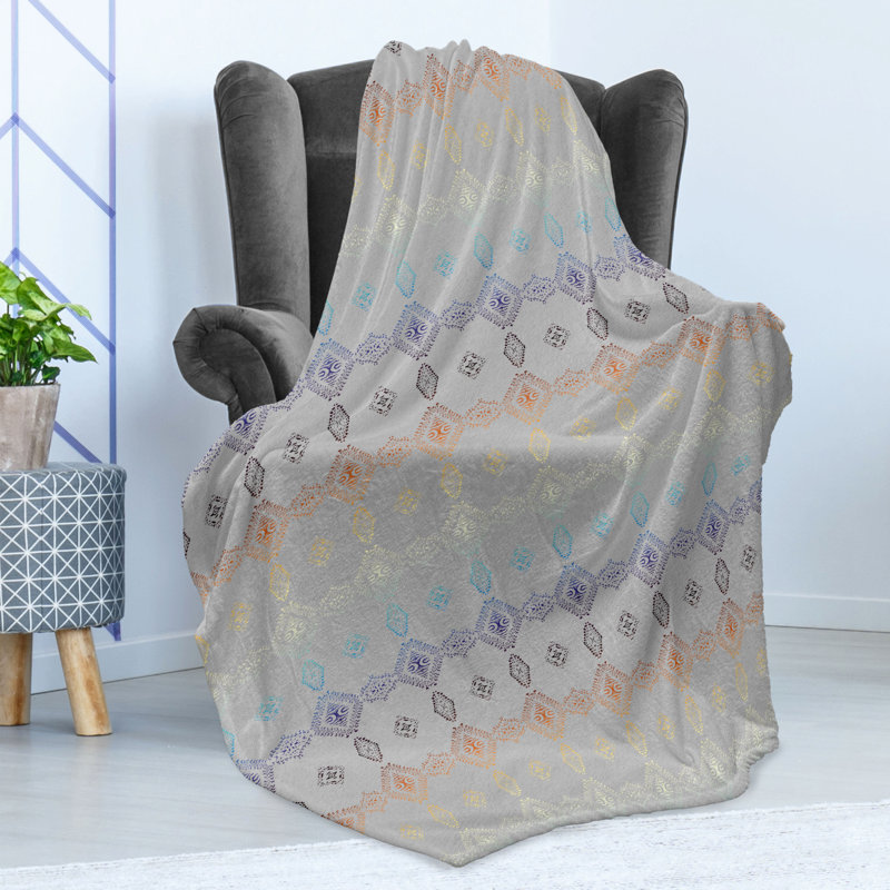 Ambesonne Ethnic Fleece Throw Blanket Continuing Native Motifs, 70" W x 90" L