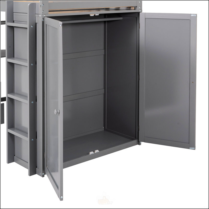Lit mezzanine simple avec tiroirs, Gris, Lit simple