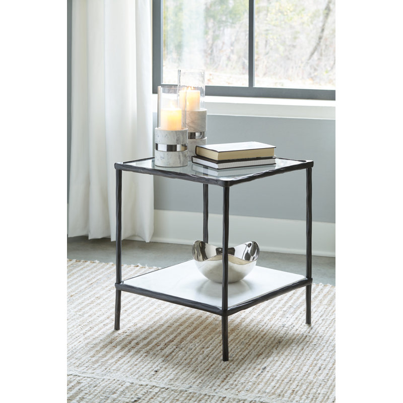 Glass Top End Table, Black