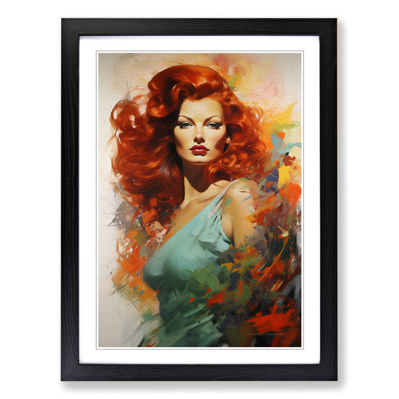 Red Headed Woman Gestural - Framed Print, 34cm H x 25cm W x 2cm D, Black