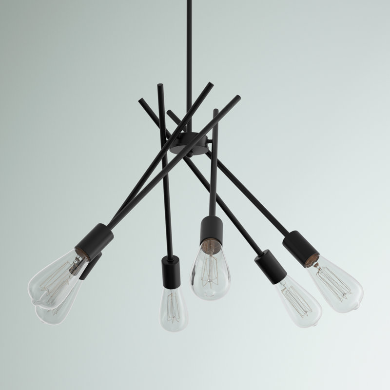 Gadberry 6 - Light Dimmable Bulb Chandelier, Black