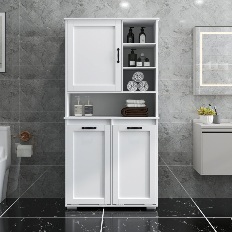 Armoire de rangement sur pied inclinable autoportante - Portes, tablette, rangement multiple, buanderie blanche réglable avec portes inclinables, autoportante, réglable,