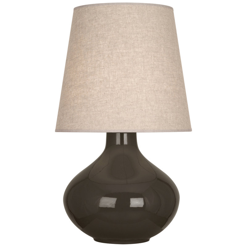 June Ceramic Table Lamp, Buff Linen, Peacock