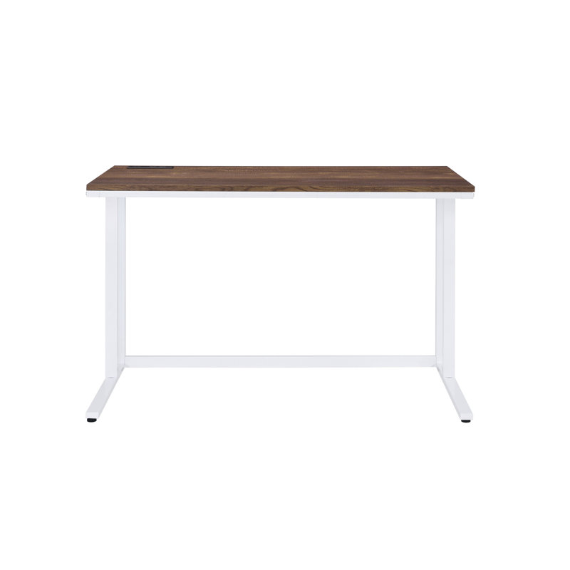 Tyrese Walnut & White Finish Writing Desk With USB, Walnut/White
