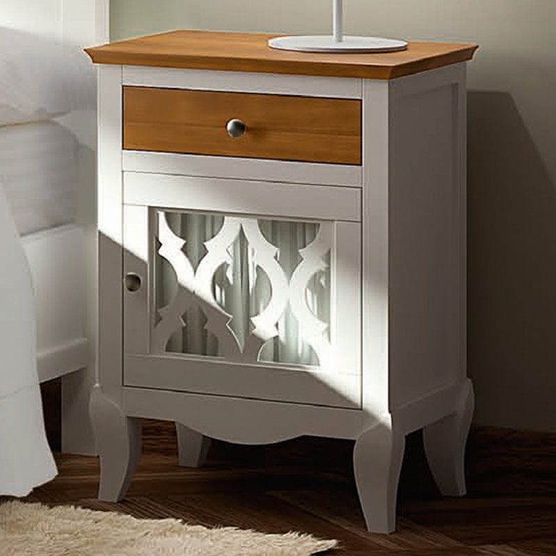 Jeanette 49.5cm W Solid + Manufactured Wood Bedside Table, Right, Distressed White/Brown