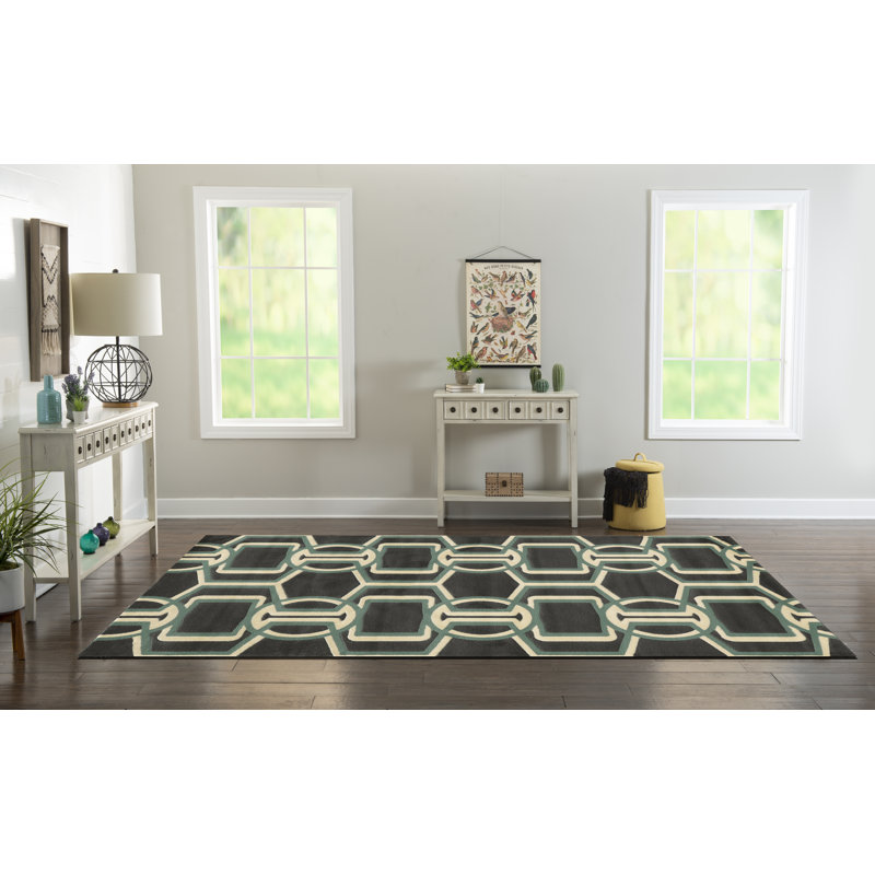 Tapis chocolat / turquoise Felicia, Rectangulaire 8 pi x 10 pi