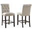 Ensemble de 2 tabourets de bar à dossier haut, revêtement beige, piètement en bois, structure en bois