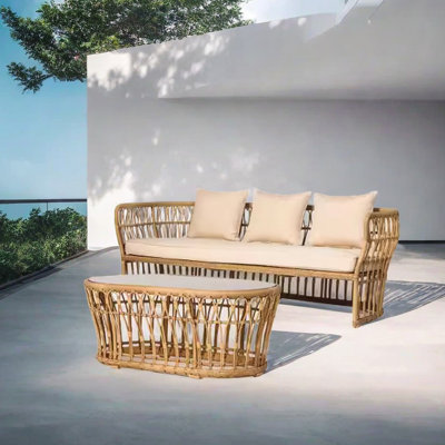 Bryenna Wicker 3 - Person Patio Conversation Set with Cushions