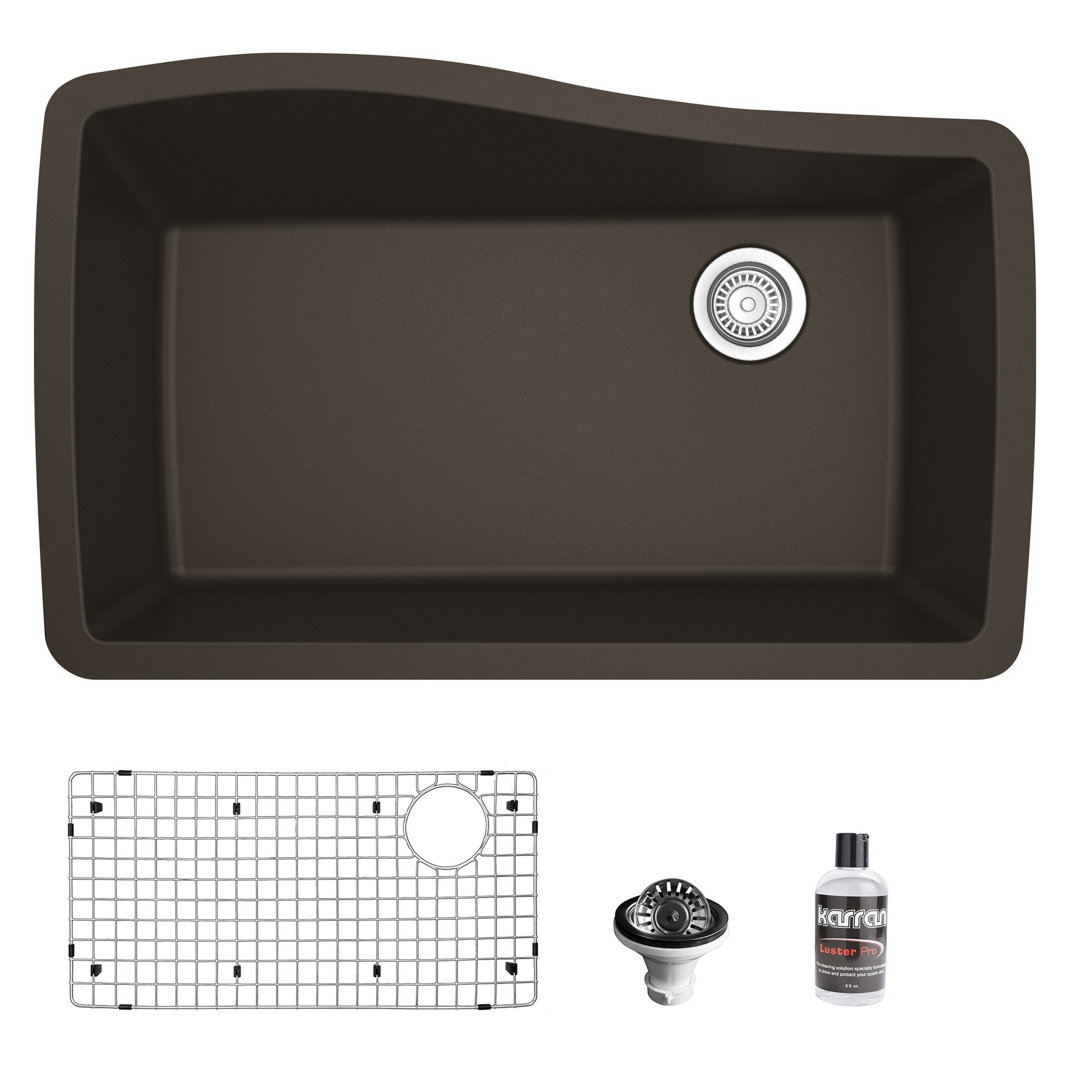 Karran Quartz Composite 33-1/2'' X 21'' Single Bowl Undermount Kitchen Sink Kit Karran 