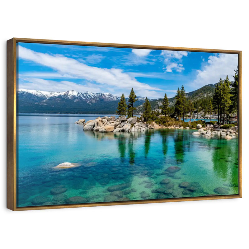 Green Lake Tahoe, Cadre flottant doré, 19 po x 13 po