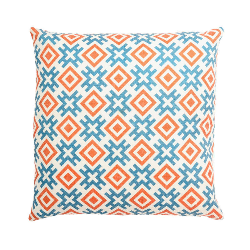Kyoto-X Geometrical Image Print Square Throw Pillow, Blue, Feather, 18" x 18" x 8"