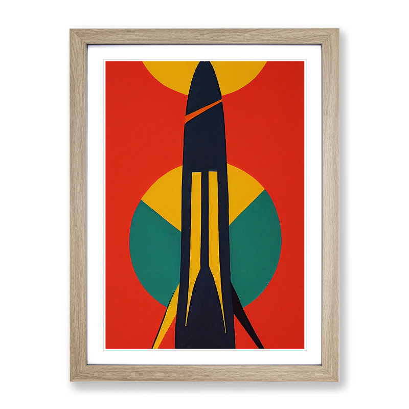 Retro Spaceship Rocket No.3 - Wrapped Canvas Print, 64cm H x 46cm W x 2cm D, Oak Framed