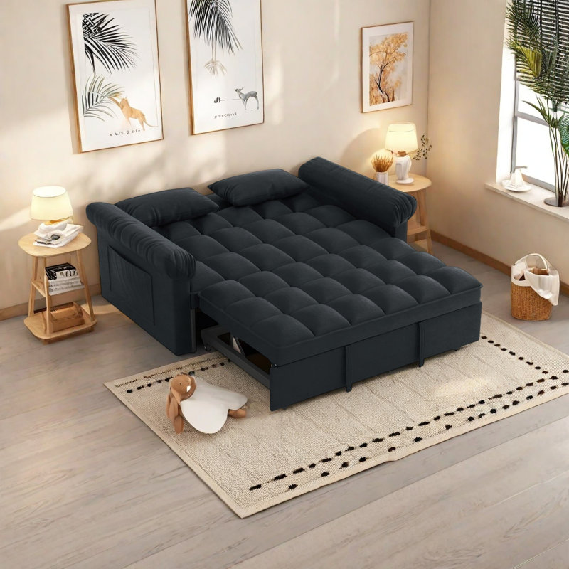 Canapé-lit convertible avec causeuse, canapé-lit ajustable en flanelle avec éponge haute résilience, causeuse moderne multifonctionnelle pour le salon, un appartement