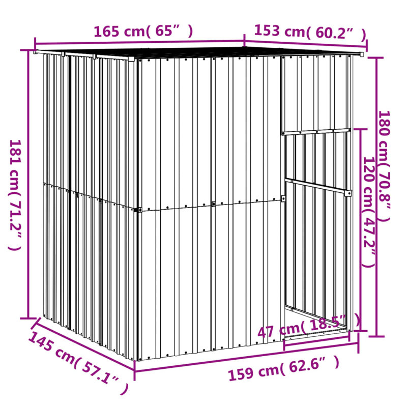 Dovon Steel Dog House, 71.3" H x 65" W x 40.2"D, Anthracite