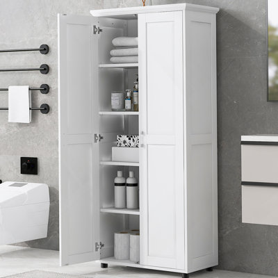 Armoire de rangement avec deux portes pour salle de bain, bureau, tablette réglable, panneau de fibres à densité moyenne, blanc