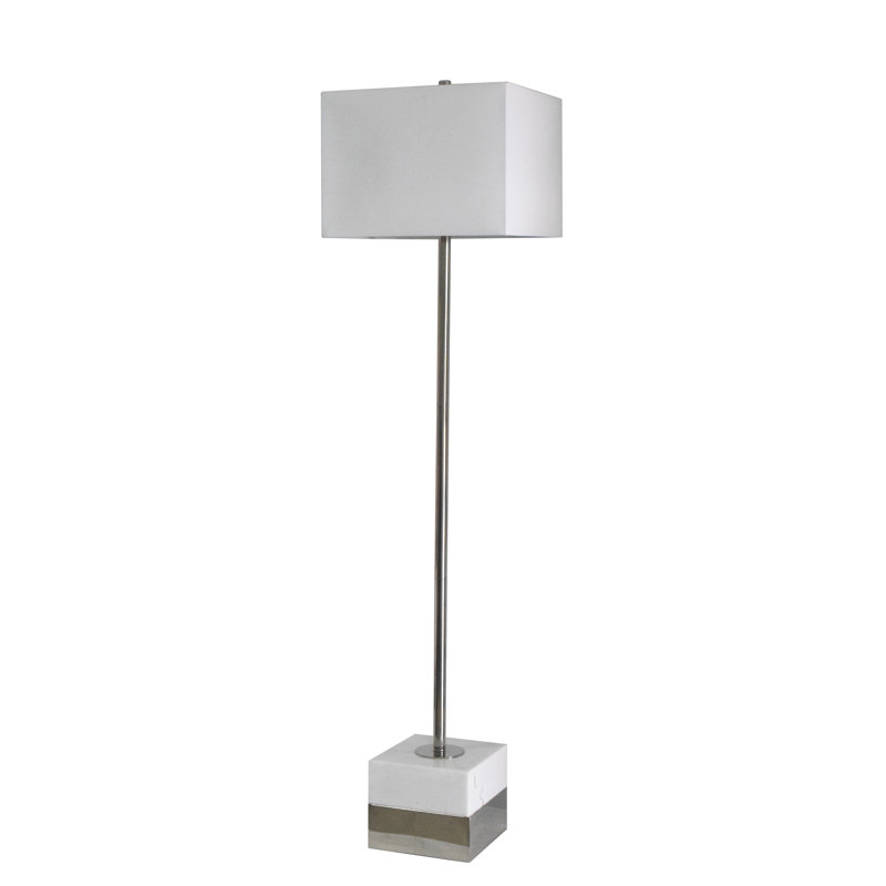 Lampe sur pied argentée 1 lumière Dvorak avec abat-jour blanc et base en marbre
