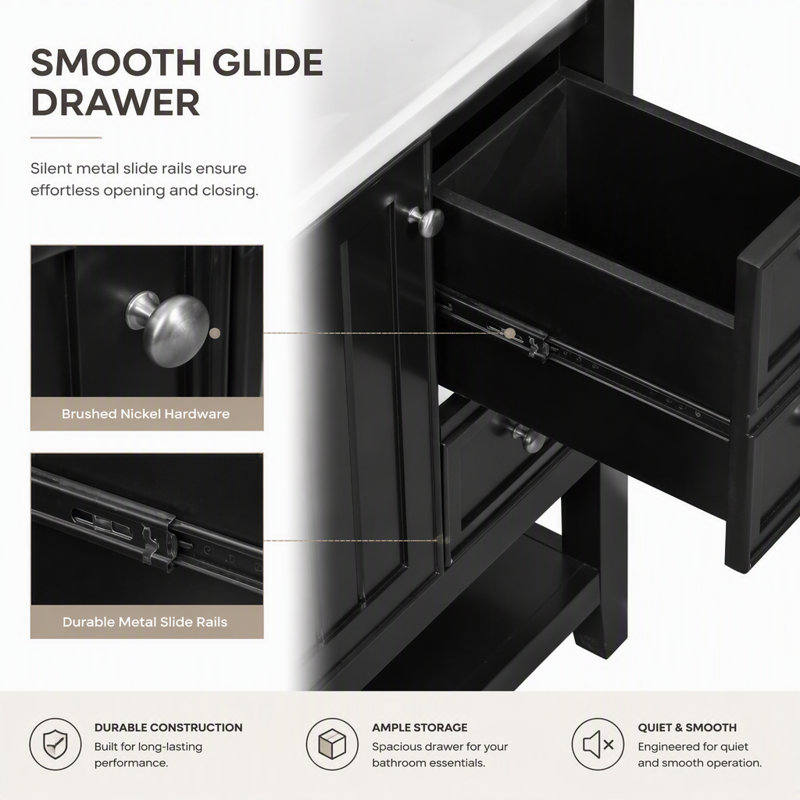 Meuble-lavabo 36 po avec lavabo et rangement polyvalent, Black