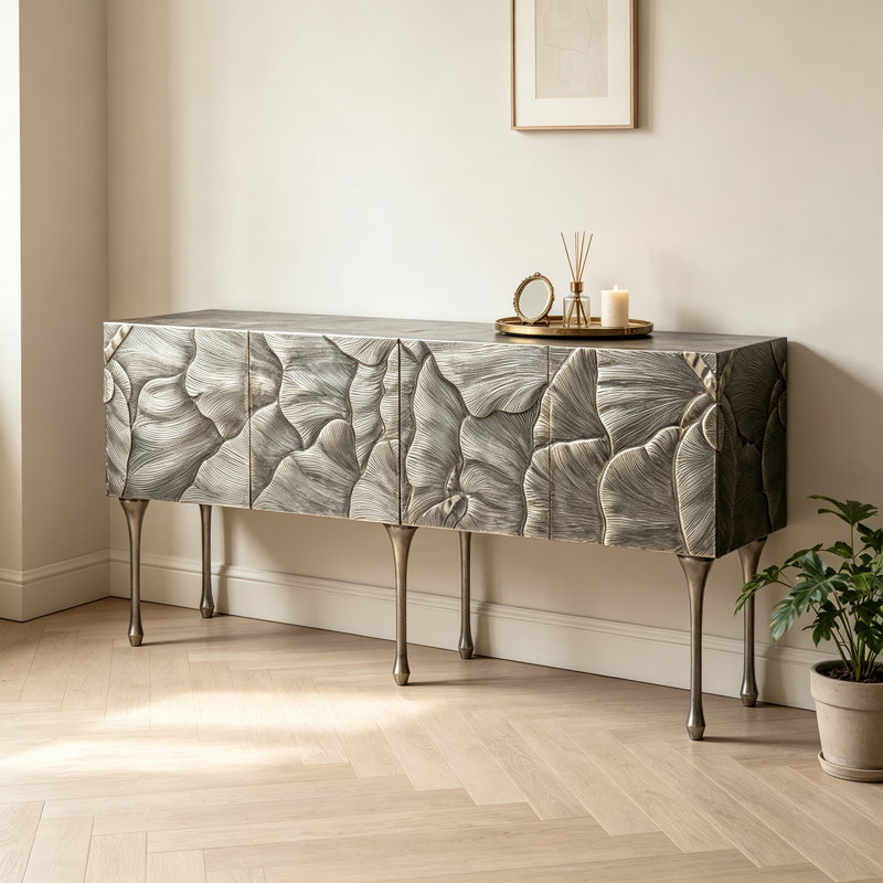 Buffet rétro en bois gris patiné rétro